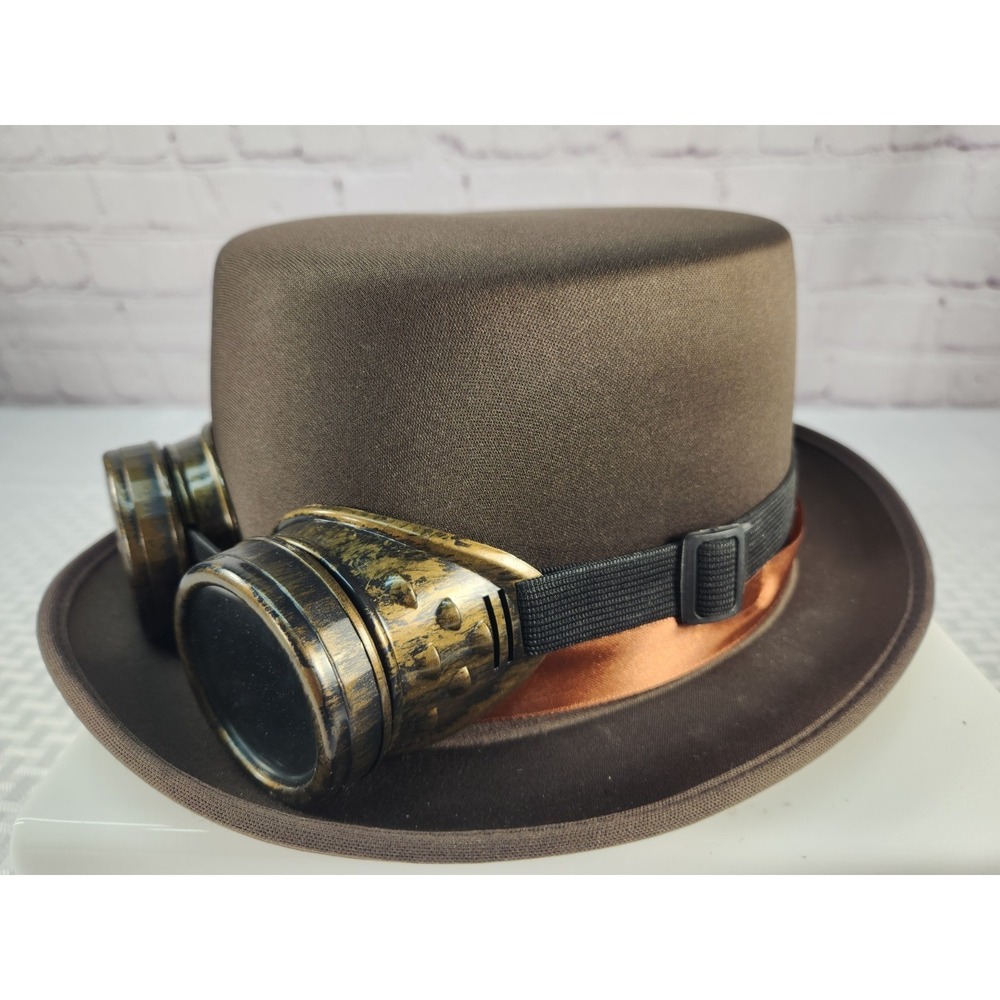 Steampunk Top Hat Brown With Band And Goggles Cosplay Costume